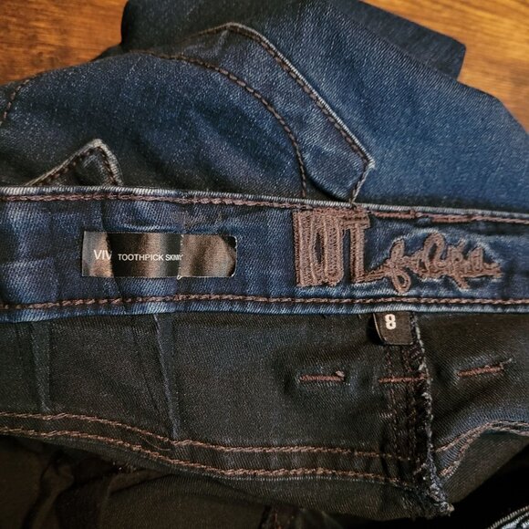 KFTK Jeans Size 8 Viv Toothpick Skinny Mid Rise Button Flap Dark Wash Stretch - Picture 4 of 12